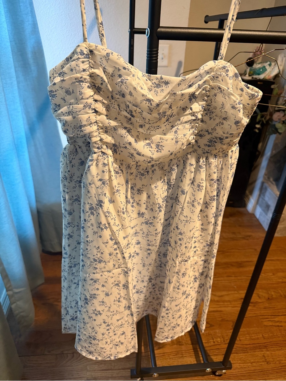 White Birch Blue and White Floral Mini Dress
